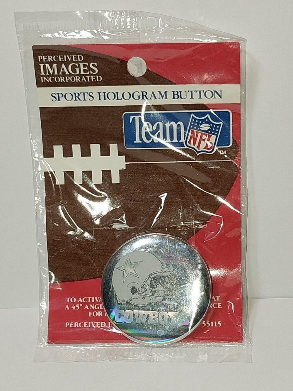 Vintage NFL Team Logo Hologram Button Pin 1 1/2” Dallas Cowboys